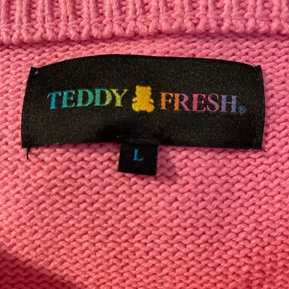 TF Teddy Fresh Pink Intarsia Sweater with Bear Design Size L - Picture 3 of 4